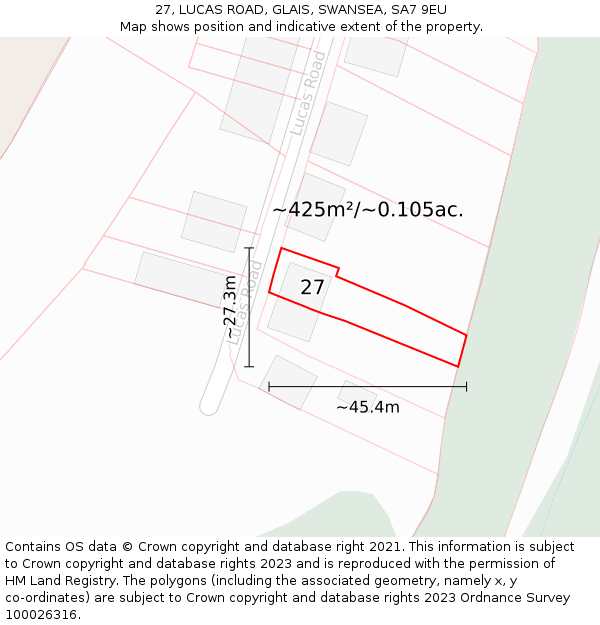27, LUCAS ROAD, GLAIS, SWANSEA, SA7 9EU: Plot and title map