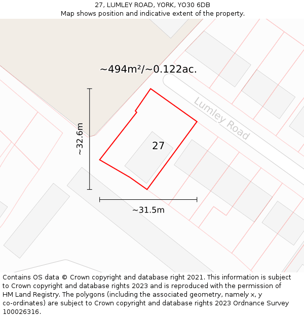27, LUMLEY ROAD, YORK, YO30 6DB: Plot and title map