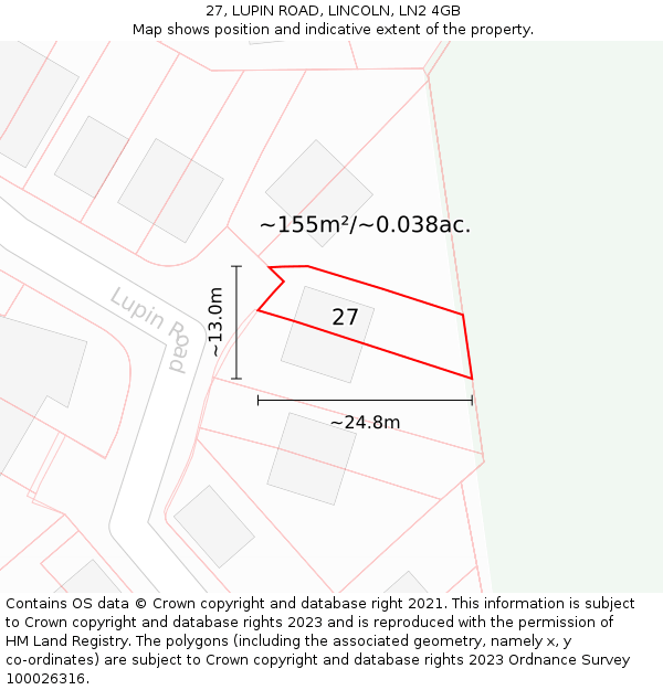 27, LUPIN ROAD, LINCOLN, LN2 4GB: Plot and title map