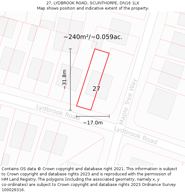 27, LYDBROOK ROAD, SCUNTHORPE, DN16 1LX: Plot and title map
