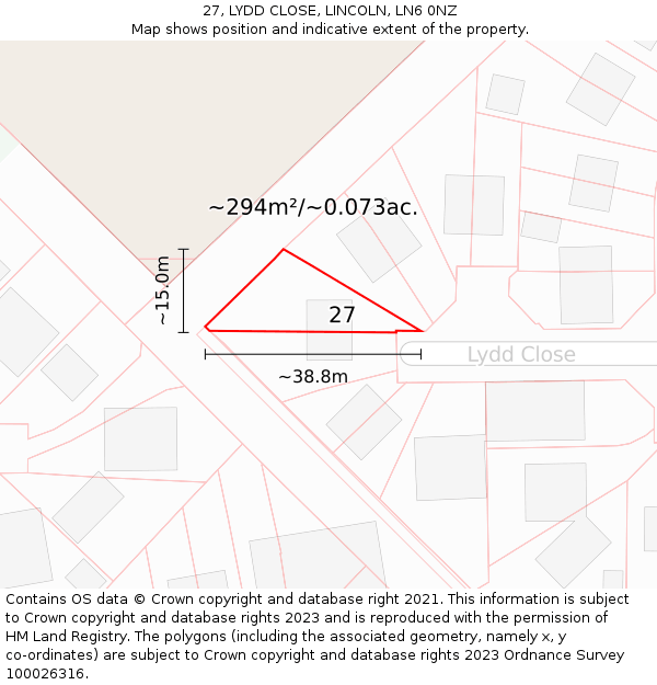 27, LYDD CLOSE, LINCOLN, LN6 0NZ: Plot and title map