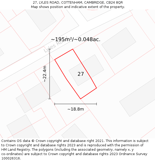 27, LYLES ROAD, COTTENHAM, CAMBRIDGE, CB24 8QR: Plot and title map