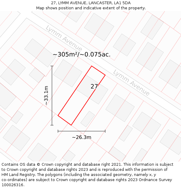 27, LYMM AVENUE, LANCASTER, LA1 5DA: Plot and title map