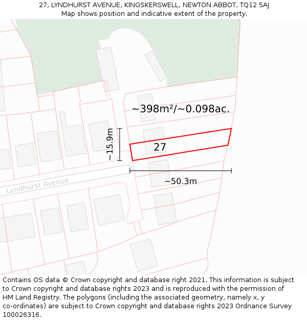 27, LYNDHURST AVENUE, KINGSKERSWELL, NEWTON ABBOT, TQ12 5AJ: Plot and title map