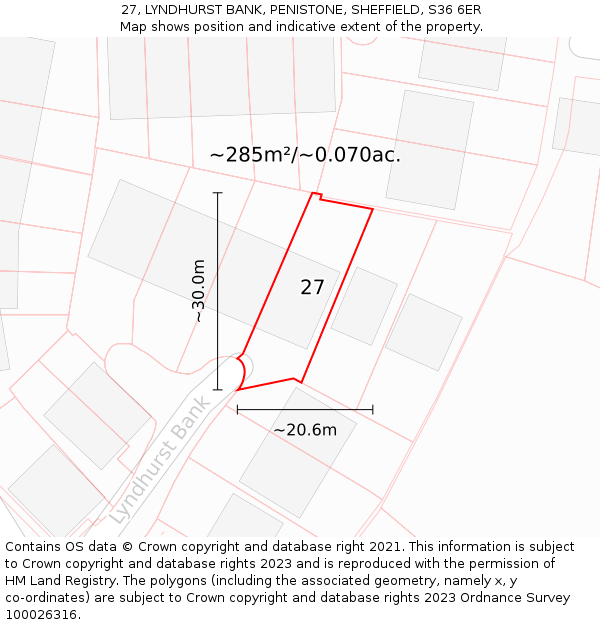 27, LYNDHURST BANK, PENISTONE, SHEFFIELD, S36 6ER: Plot and title map