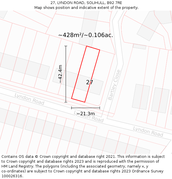 27, LYNDON ROAD, SOLIHULL, B92 7RE: Plot and title map
