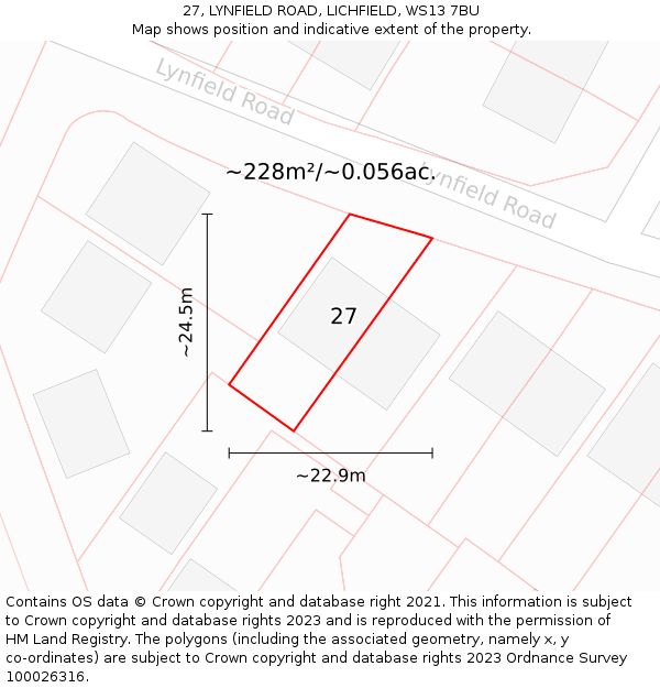 27, LYNFIELD ROAD, LICHFIELD, WS13 7BU: Plot and title map