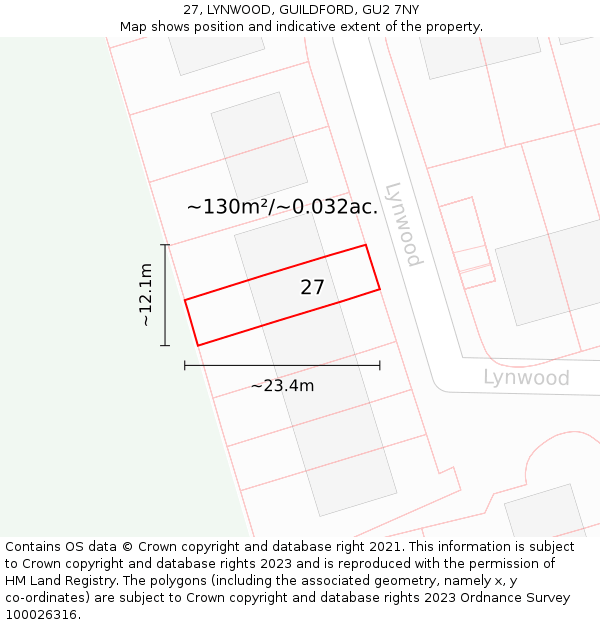 27, LYNWOOD, GUILDFORD, GU2 7NY: Plot and title map