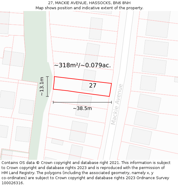 27, MACKIE AVENUE, HASSOCKS, BN6 8NH: Plot and title map