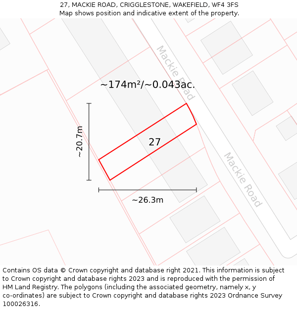 27, MACKIE ROAD, CRIGGLESTONE, WAKEFIELD, WF4 3FS: Plot and title map