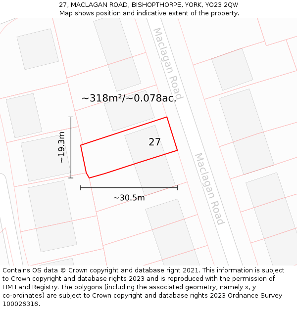 27, MACLAGAN ROAD, BISHOPTHORPE, YORK, YO23 2QW: Plot and title map