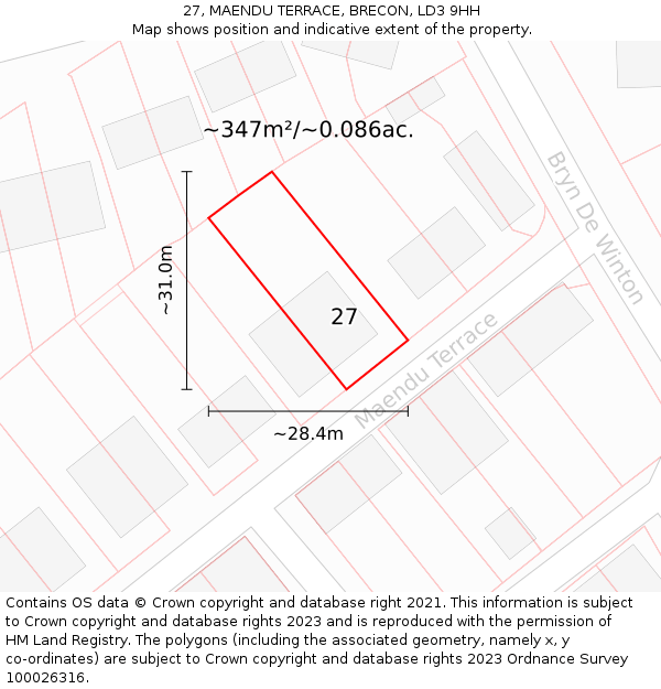 27, MAENDU TERRACE, BRECON, LD3 9HH: Plot and title map