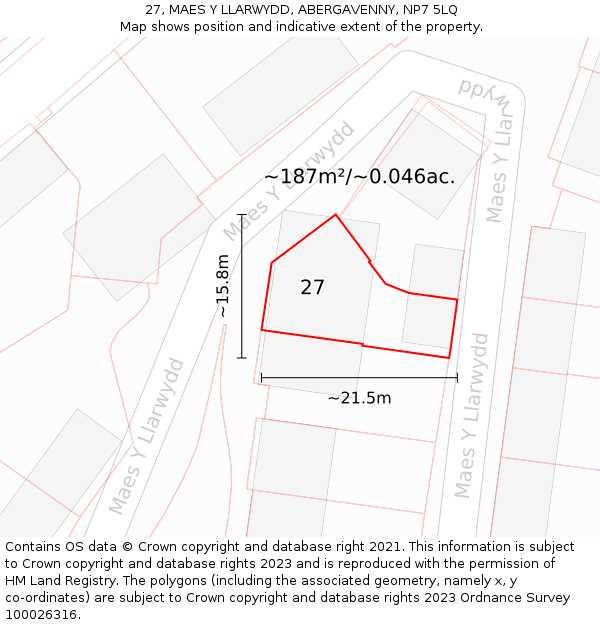 27, MAES Y LLARWYDD, ABERGAVENNY, NP7 5LQ: Plot and title map