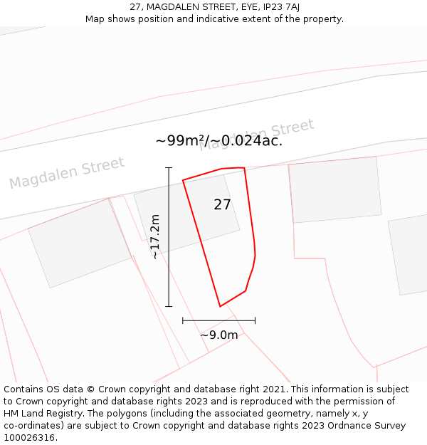 27, MAGDALEN STREET, EYE, IP23 7AJ: Plot and title map