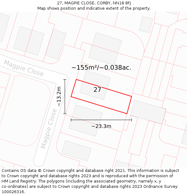 27, MAGPIE CLOSE, CORBY, NN18 8FJ: Plot and title map