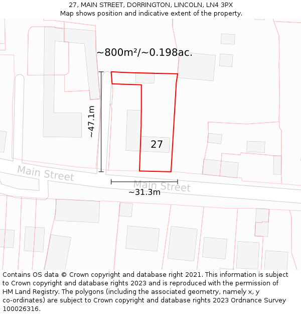 27, MAIN STREET, DORRINGTON, LINCOLN, LN4 3PX: Plot and title map