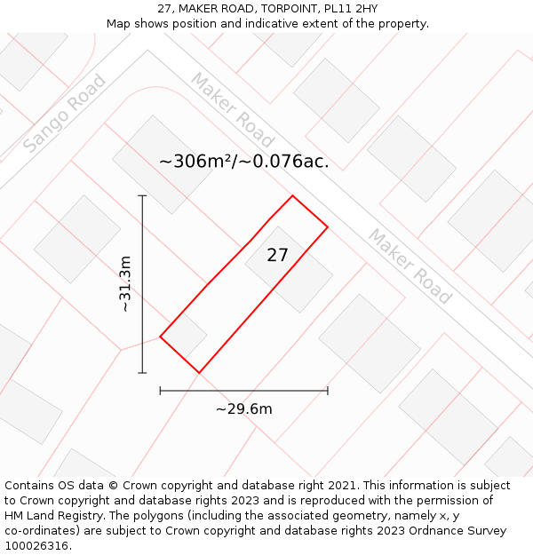 27, MAKER ROAD, TORPOINT, PL11 2HY: Plot and title map
