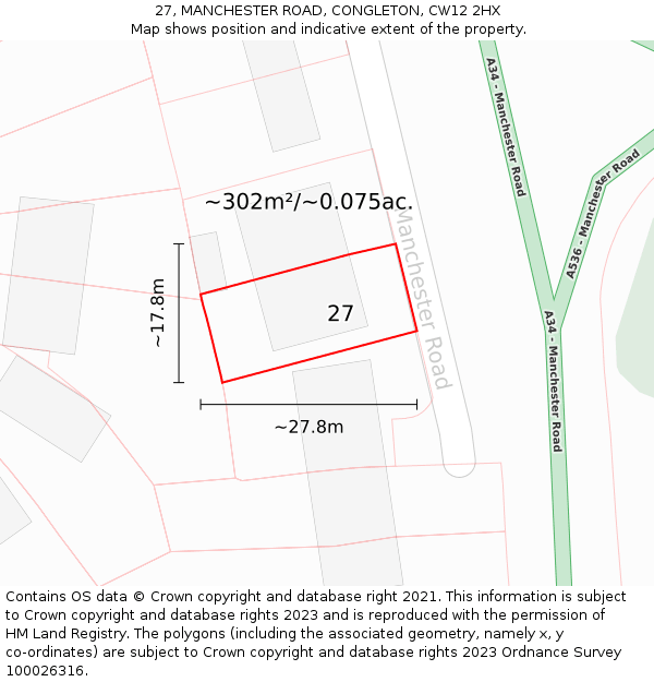 27, MANCHESTER ROAD, CONGLETON, CW12 2HX: Plot and title map