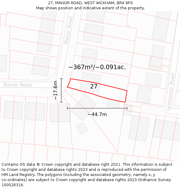 27, MANOR ROAD, WEST WICKHAM, BR4 9PS: Plot and title map