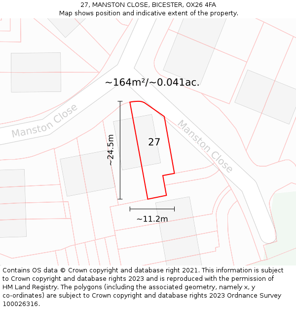 27, MANSTON CLOSE, BICESTER, OX26 4FA: Plot and title map