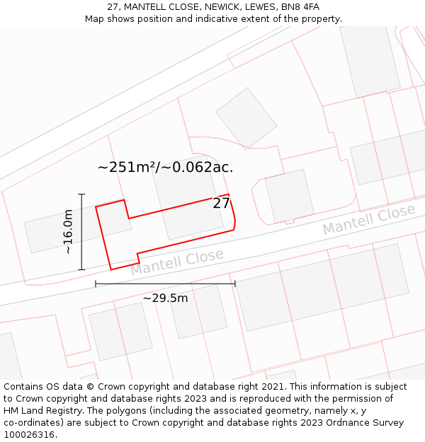 27, MANTELL CLOSE, NEWICK, LEWES, BN8 4FA: Plot and title map