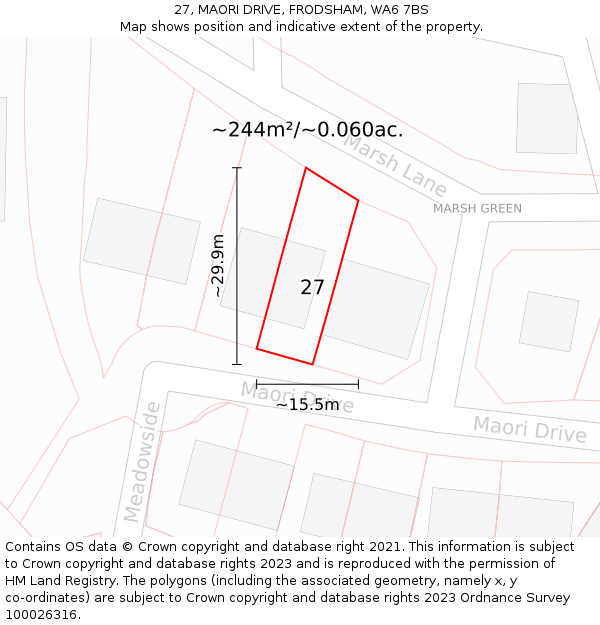 27, MAORI DRIVE, FRODSHAM, WA6 7BS: Plot and title map