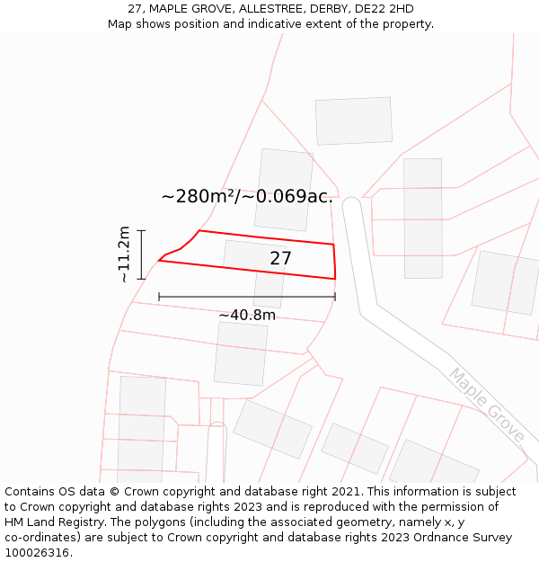 27, MAPLE GROVE, ALLESTREE, DERBY, DE22 2HD: Plot and title map