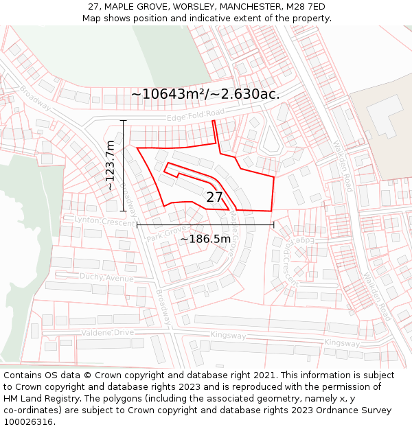 27, MAPLE GROVE, WORSLEY, MANCHESTER, M28 7ED: Plot and title map