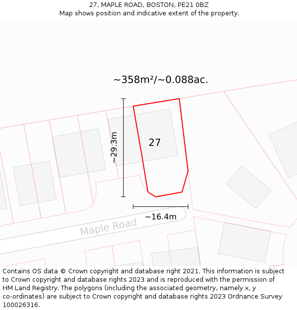 27, MAPLE ROAD, BOSTON, PE21 0BZ: Plot and title map