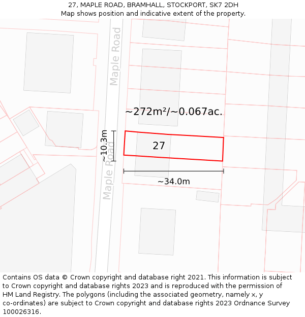 27, MAPLE ROAD, BRAMHALL, STOCKPORT, SK7 2DH: Plot and title map