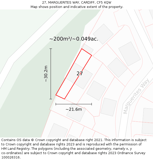 27, MARGUERITES WAY, CARDIFF, CF5 4QW: Plot and title map