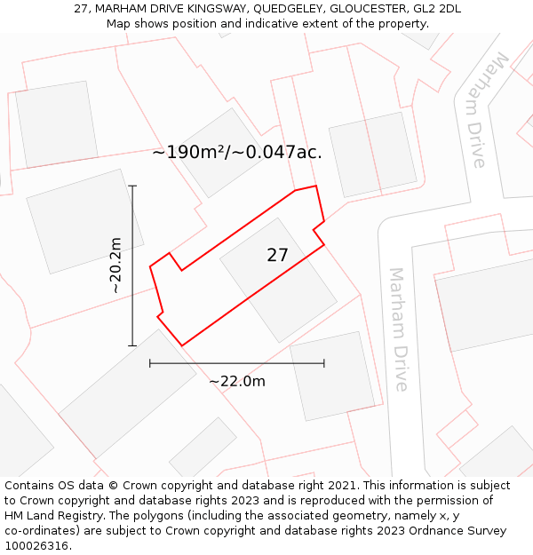 27, MARHAM DRIVE KINGSWAY, QUEDGELEY, GLOUCESTER, GL2 2DL: Plot and title map