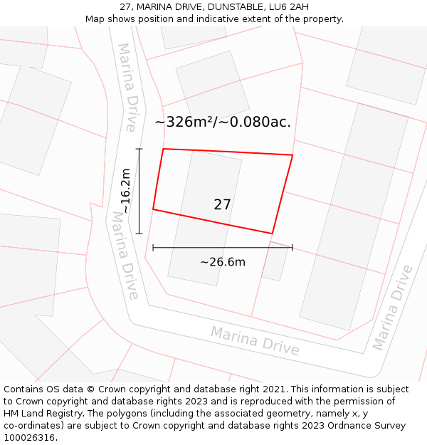 27, MARINA DRIVE, DUNSTABLE, LU6 2AH: Plot and title map