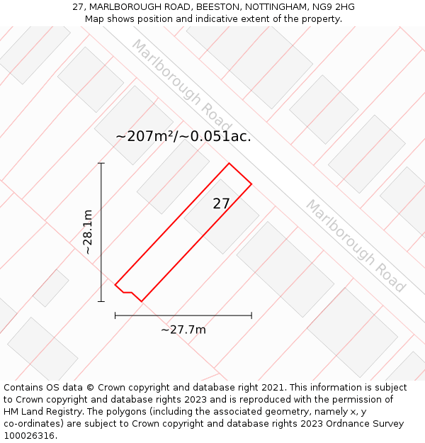 27, MARLBOROUGH ROAD, BEESTON, NOTTINGHAM, NG9 2HG: Plot and title map
