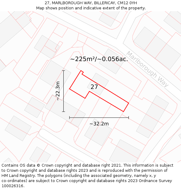 27, MARLBOROUGH WAY, BILLERICAY, CM12 0YH: Plot and title map