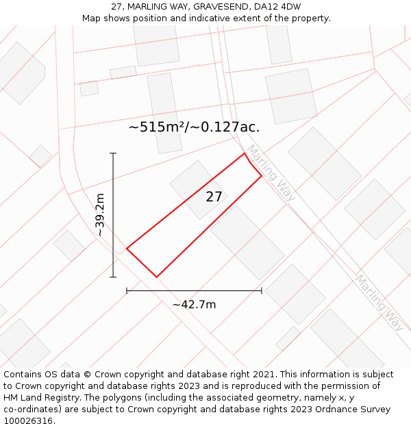 27, MARLING WAY, GRAVESEND, DA12 4DW: Plot and title map