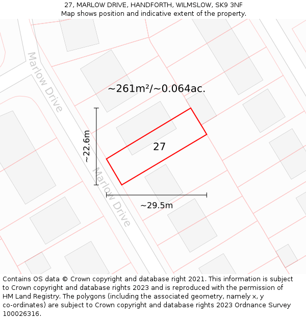 27, MARLOW DRIVE, HANDFORTH, WILMSLOW, SK9 3NF: Plot and title map
