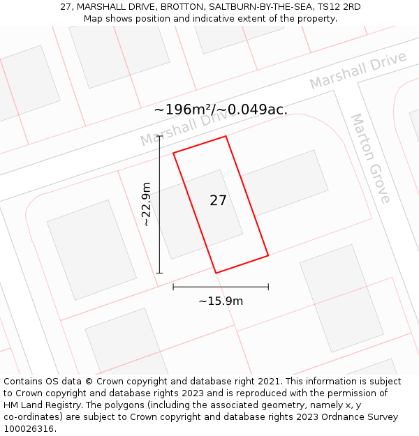 27, MARSHALL DRIVE, BROTTON, SALTBURN-BY-THE-SEA, TS12 2RD: Plot and title map