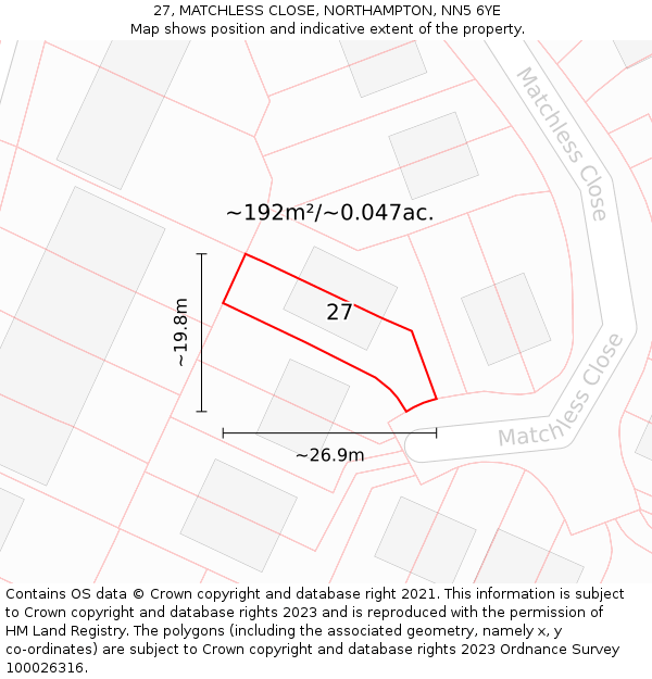 27, MATCHLESS CLOSE, NORTHAMPTON, NN5 6YE: Plot and title map
