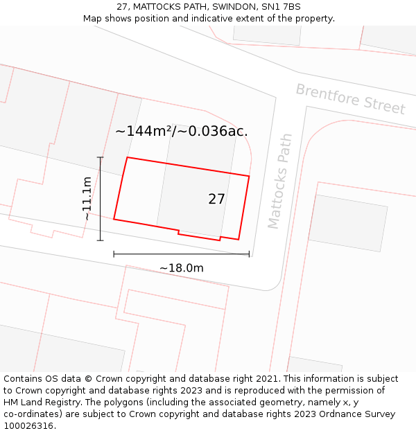 27, MATTOCKS PATH, SWINDON, SN1 7BS: Plot and title map