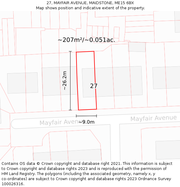 27, MAYFAIR AVENUE, MAIDSTONE, ME15 6BX: Plot and title map