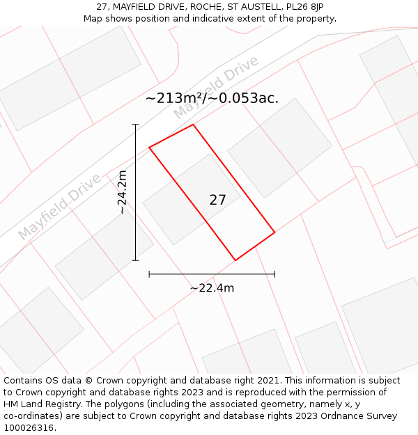 27, MAYFIELD DRIVE, ROCHE, ST AUSTELL, PL26 8JP: Plot and title map