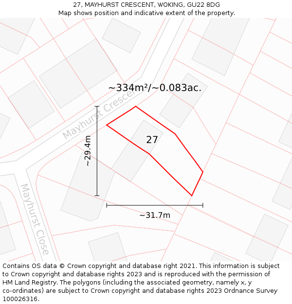 27, MAYHURST CRESCENT, WOKING, GU22 8DG: Plot and title map