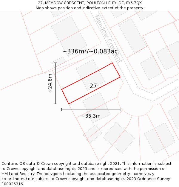 27, MEADOW CRESCENT, POULTON-LE-FYLDE, FY6 7QX: Plot and title map