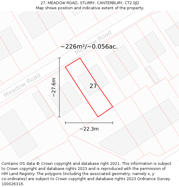 27, MEADOW ROAD, STURRY, CANTERBURY, CT2 0JD: Plot and title map
