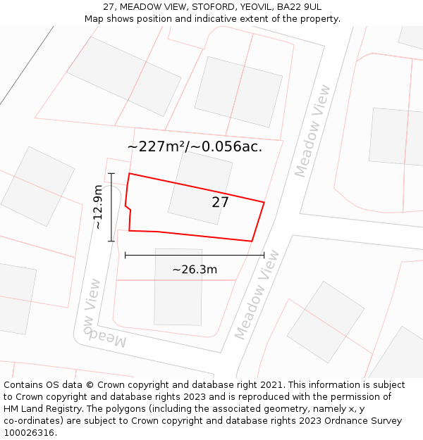 27, MEADOW VIEW, STOFORD, YEOVIL, BA22 9UL: Plot and title map