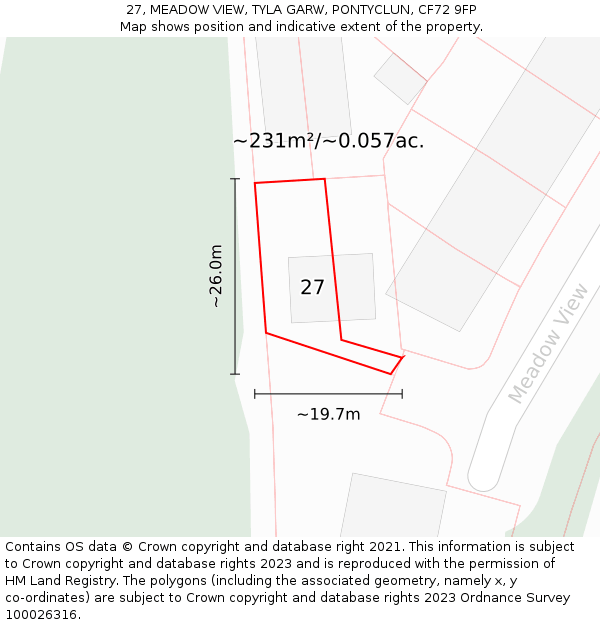 27, MEADOW VIEW, TYLA GARW, PONTYCLUN, CF72 9FP: Plot and title map