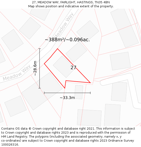 27, MEADOW WAY, FAIRLIGHT, HASTINGS, TN35 4BN: Plot and title map