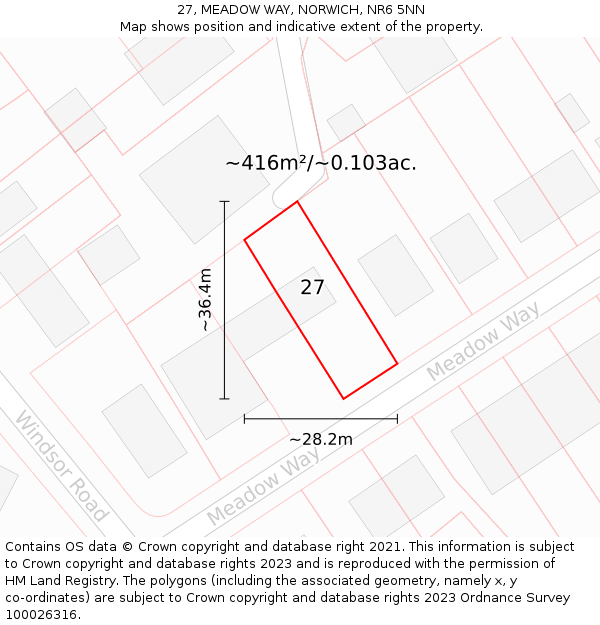 27, MEADOW WAY, NORWICH, NR6 5NN: Plot and title map