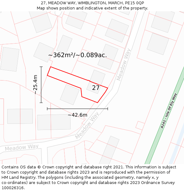 27, MEADOW WAY, WIMBLINGTON, MARCH, PE15 0QP: Plot and title map
